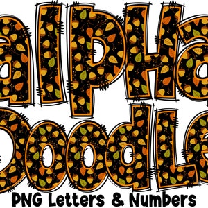 Fall Autumn Letters & Numbers PNG, Alpha Doodle, PNG Letters, Fall Doodle, Doodle Letters, Autumn Letters, Sublimation, Alpha Pack 32AP
