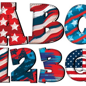 Faux Applique Independence Day Letters PNG, Doodle Letters, 4th of July Letters, Patriotic Alphabet, US Flag Letters, Sublimation, 31DX