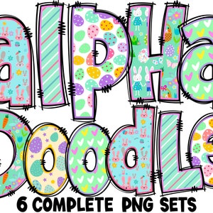 Ostern Alphabet PNG, Ostern Buchstaben, Ostern Doodle, Ostereier, Alpha Ostern, Doodle Buchstaben, Sublimation, Ostern, Bundle, Alpha Pack 80AP