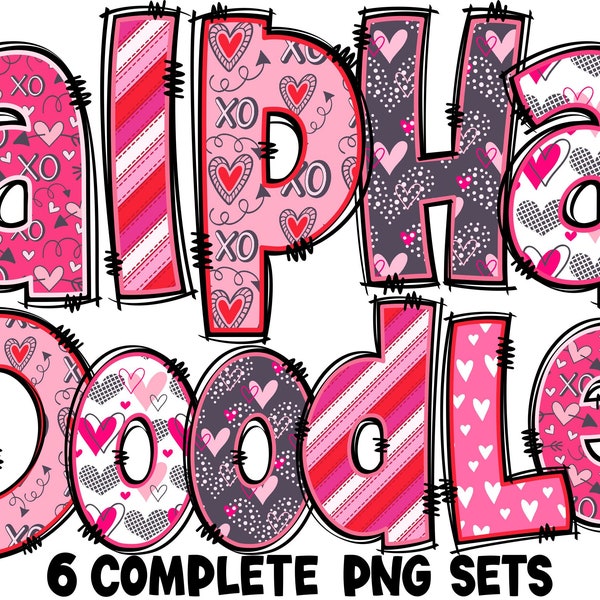 Valentine's Day Alphabet PNG, Valentines Letters, Valentines Doodle, Pink Letter, Love Letter, Sublimation, Bundle, Alpha Pack 66AP