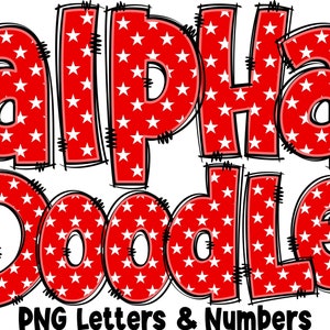 Patriotic Letters & Numbers PNG, Alpha Doodle, PNG Letters, 4th of July Doodle, Doodle Letters PNG, Sublimation, Alpha Pack 13AP