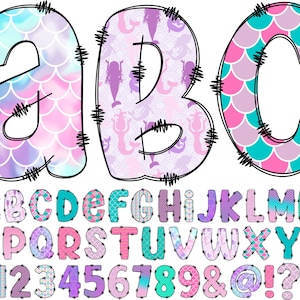 Mermaid Alphabet PNG, Doodle Alphabet Clip Art, Transparent PNG, Doodle Letters Mermaid, Mermaid Letters, Instant Download 27A
