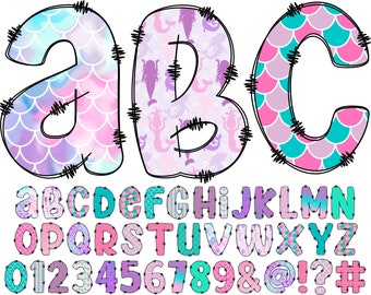 Mermaid Alphabet PNG, Doodle Alphabet Clip Art, Transparent PNG, Doodle Letters Mermaid, Mermaid Letters, Instant Download 27A