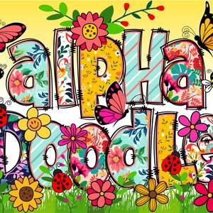 BUNDLE Alfabeto floral de primavera PNG, Doodle Alpha, Doodle Flowers, Doodle Letters PNG, Spring Letters, Clipart, Sublimación, Alpha Pack 1AP