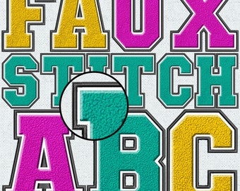 Faux Embroidery Chenille Letters BUNDLE, Faux Chenille Patch, Faux Chenille Letters, Varsity, College, Stitched Alpha PNG, Faux Stitch, 15FS