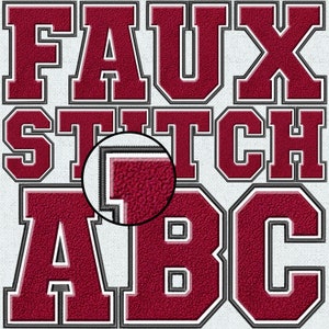 Burgundy Faux Embroidery Chenille Letters, Faux Chenille Patch, Faux Chenille Letters, Varsity, College, Applique PNG, Faux Stitch, 16FS