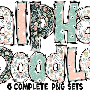 BUNDLE Alphabet floral de printemps PNG, Doodle Alpha, Doodle fleurs, Doodle lettres PNG, lettres de printemps, printemps, Sublimation, Alpha Pack 3AP