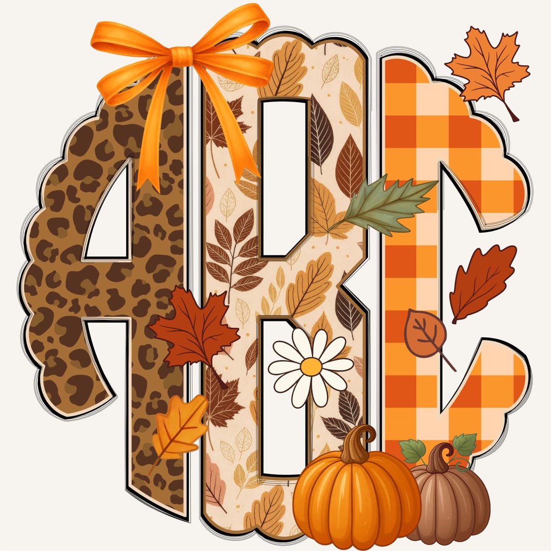 Preppy Retro Fall Scalloped Monogram, Fall Monogram, Coquette Monogram ...