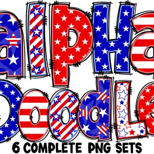 BUNDLE Patriotic Alphabet PNG, Doodle Alpha, 4th of July, Independence Day, Alpha Doodle, Letters, Doodle, Sublimation, Alpha Pack 13AP