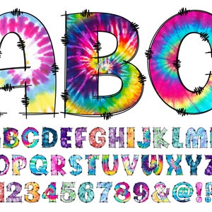 Tie Dye Letters PNG, Doodle Alphabet Clip Art, PNG transparente, Doodle Letters Rainbow Tie Dye, Tie Dye Sublimation, Letras Números 13B