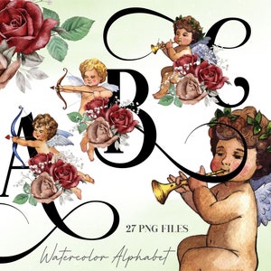 Cupido Dia dos Namorados Letras PNG, Alfabeto do Amor, Cupido Aquarela, Dia dos Namorados, Cartas de Amor, Alfabeto dos Namorados, Rosas, 48WB