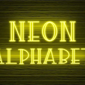 Neon Glow-Effekt Alphabet PNG Clip Art Buchstaben Schriftart Sofortiger Download Dateien Gelbes Halo-Licht, Neongelb 3N