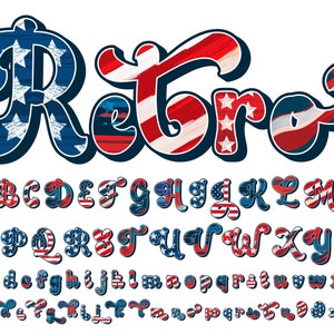 Letras retrô do Dia da Independência PNG, Letras Doodle, Letras de 4 de julho, Alfabeto patriótico, Letras da bandeira dos EUA, EUA, Sublimação, 6AR