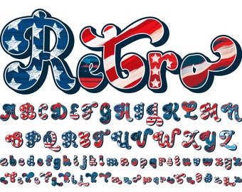 Retro Independence Day Letters PNG, Doodle Letters, 4th of July Letters, Patriotic Alphabet, US Flag Letters, USA, Sublimation, 6AR