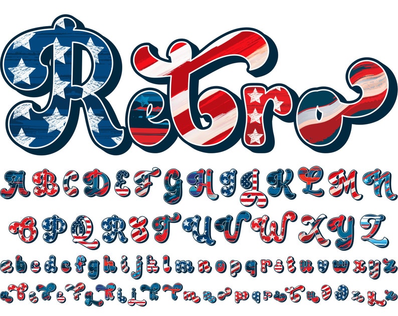 Retro Independence Day Letters PNG Doodle Letters 4th of - Etsy