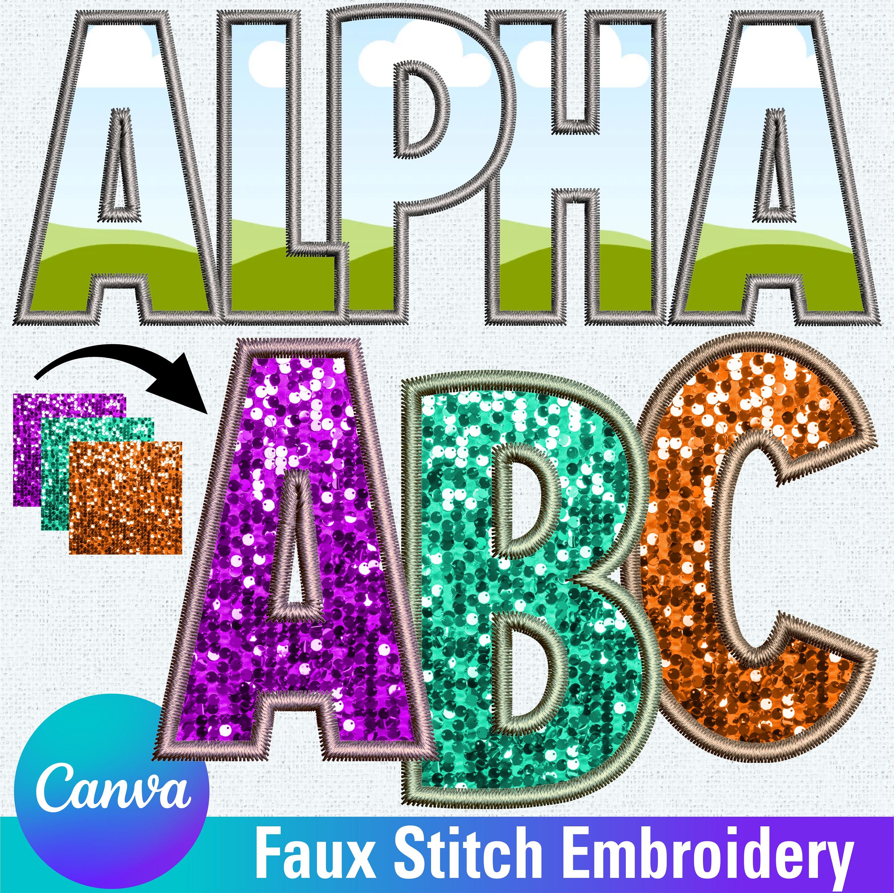 Faux Embroidery Canva Frame Template , Faux Stitch , Doodle Letters, Canva Letters, Applique, Canva Template, Canva Frame, Canva Letters 2CF