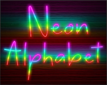 Neon Glow Effect Alphabet PNG Clip Art Letters Font Instant Download Files Multicolor Glow, Neon Multicolor 2N