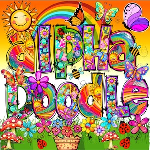 BUNDLE Alphabet floral de printemps PNG, Doodle alpha, Doodle fleurs, Doodle lettres, lettre de printemps, été, papillons, Clipart Alpha Pack 89AP