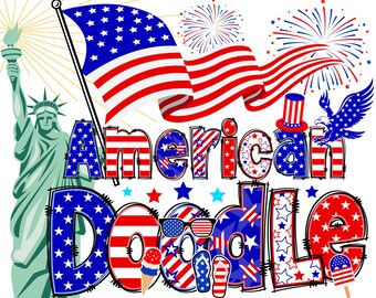 PAQUETE Alfabeto Patriótico PNG, 4 de julio, Día de la Independencia, Doodle Alfabético, Bandera de EE. UU., Doodle Americano, Sublimación, Paquete Alfabético 13AP
