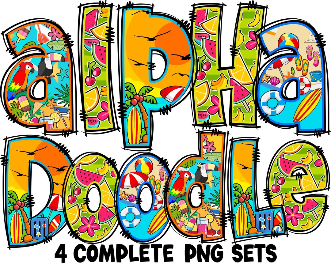Summer Letters & Numbers PNG, Alpha Doodle, PNG Letters, Summer Doodle ...