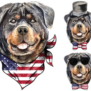 PNG Rottweiler, Bandana, Papillon, Fiocco per capelli, Corona, Cilindro, Occhiali da sole, Pacchetto, Cane, 4 luglio, Giorno dell'Indipendenza, Sublimazione