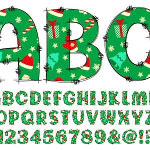 Christmas Letters PNG, Green Wrapping Paper Alphabet, Doodle Holidays Letters, Christmas Letters, Christmas Sublimation, Alphabet 25B