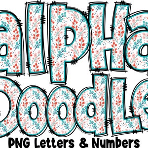 Blumen Buchstaben & Zahlen PNG, Alpha Doodle, PNG Buchstaben, Blumen Gekritzel, Doodle Buchstaben PNG, Frühlingsbuchstaben, Sublimation, Alpha Pack 9AP