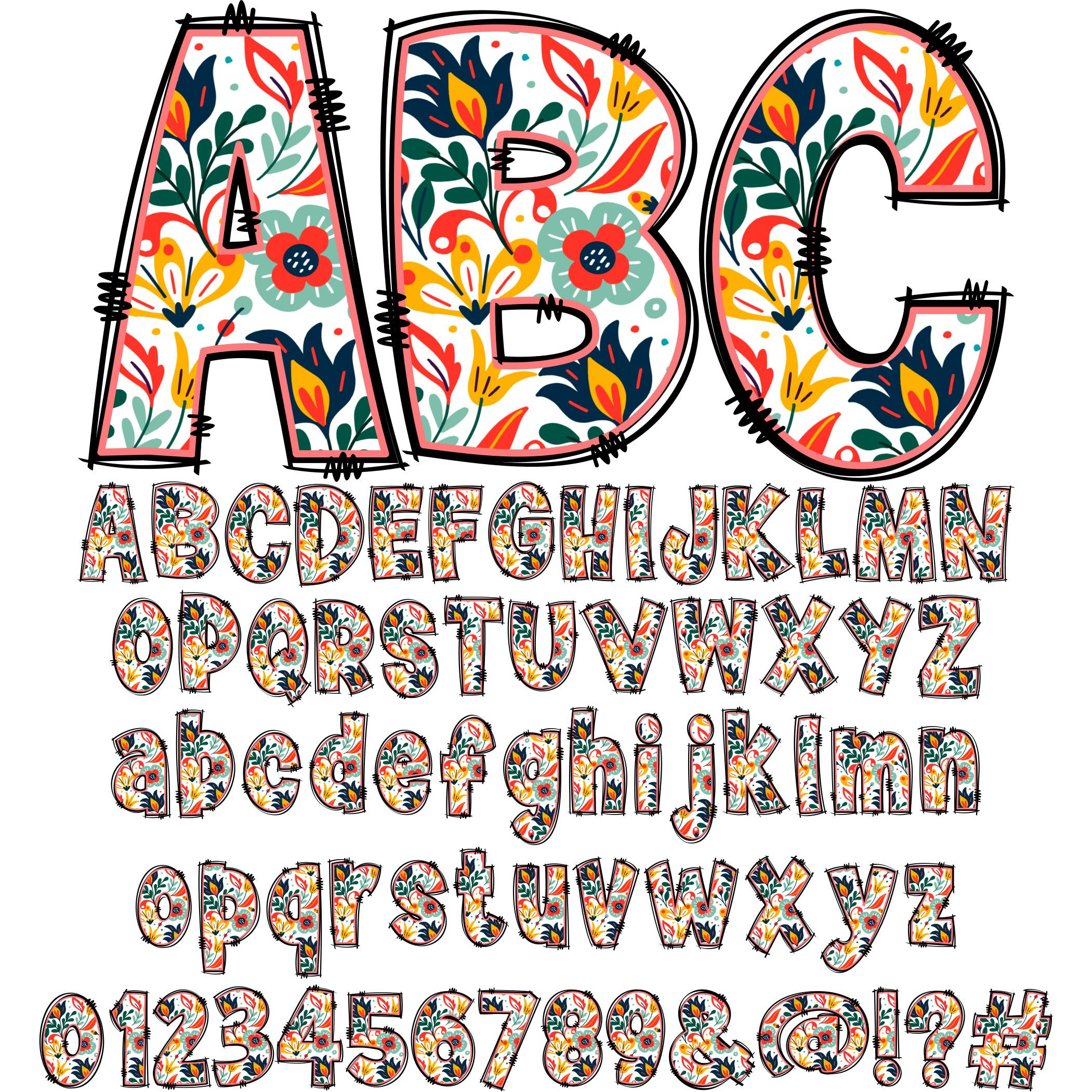 BUNDLE Spring Floral Alphabet PNG Doodle Alpha Doodle - Etsy