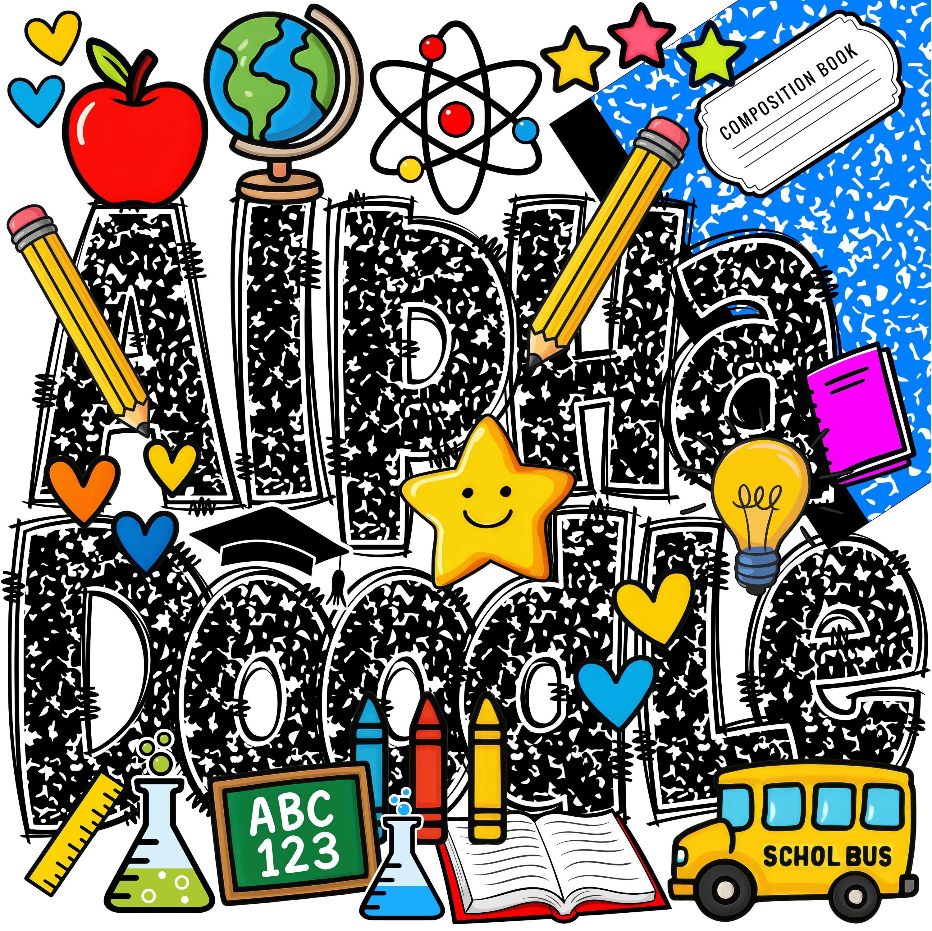 School Letters & Numbers PNG, Alpha Doodle, Doodle Letters, Black ...