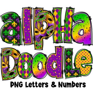 Alfabeto Mardi Gras PNG, Cartas de Carnaval, Mardi Gras, Alpha Doodle, Carta Mardi Gras, Día de Mardi Gras, Sublimación, Paquete, Alpha Pack 90AP