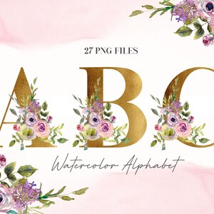Acuarela Flores Alfabeto PNG, Alfabeto Floral Rosa Dorado, PNG Transparente, Letras Mayúsculas Florales, Alfabeto Botánico En Mayúsculas 2W
