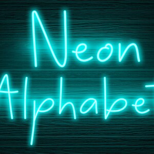 Neon Glow Effekt Alphabet PNG Clip Art Buchstaben Schriftart Sofortiger Download Dateien Cyan Hellblau leuchten, Neon Cyan 2N