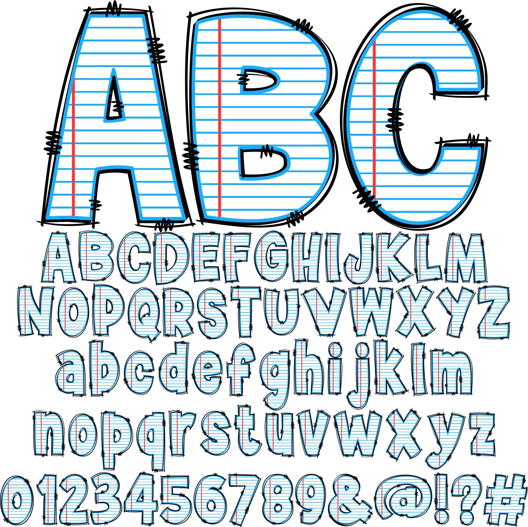 School Letters & Numbers PNG, Alpha Doodle, PNG Letters, Doodle Letters ...