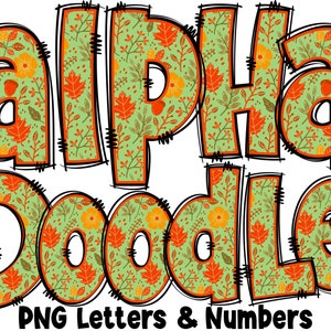 Fall Autumn Letters & Numbers PNG, Alpha Doodle, PNG Letters, Fall Doodle, Doodle Letters, Autumn Letters, Sublimation, Alpha Pack 33AP
