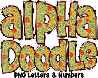 Fall Autumn Letters & Numbers PNG, Alpha Doodle, PNG Letters, Fall Doodle, Doodle Letters, Autumn Letters, Sublimation, Alpha Pack 33AP