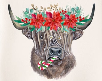 Cow Christmas PNG, Watercolor, Mooey Christmas, Merry Christmas, Ho Ho Heifer, Cow, PNG Christmas, Cow Sublimation, Cow, Design 21DD