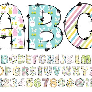 Alfabeto de Páscoa PNG, Clip Art de Alfabeto, PNG, Doodle de Páscoa, Letras Doodle PNG, Letras de Páscoa, Feliz Páscoa, Sublimação, Coelhinho da Páscoa 61B
