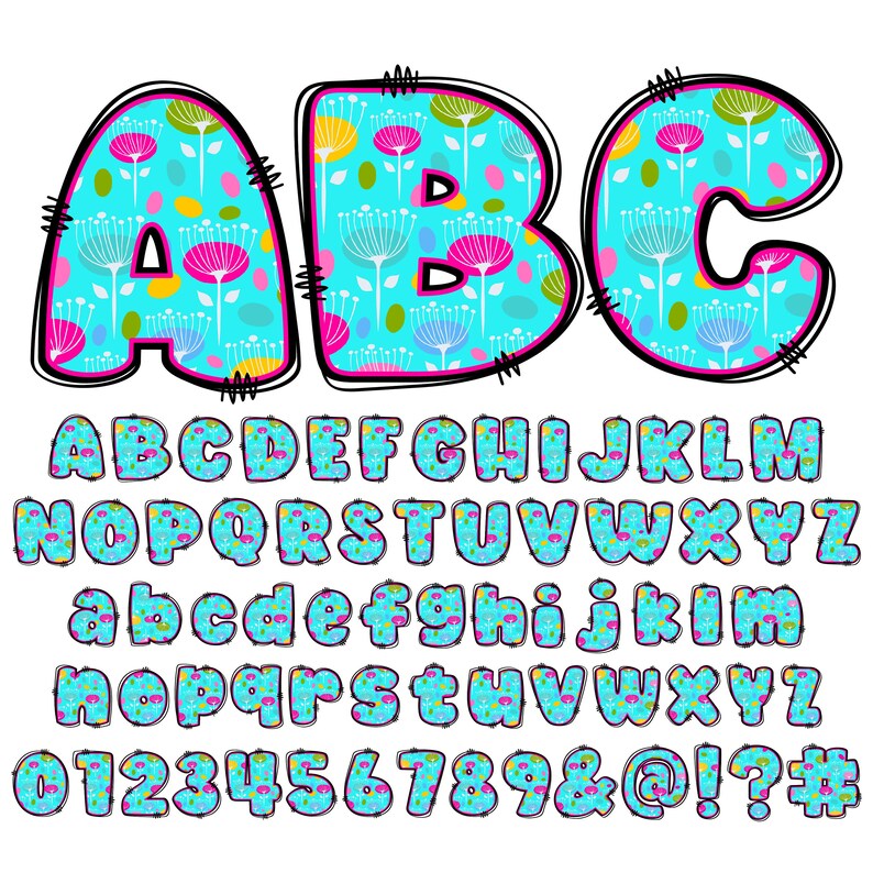 BUNDLE Spring Floral Alphabet PNG Chubby Alpha Doodle Doodle - Etsy