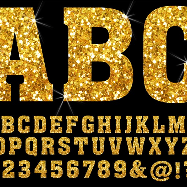 PNG Gold Glitter Alphabet, Sparkle Clip Art, Letters Alphabet Numbers, Instant Download Files, Gold Glitter Alphabet,  Glitter 1GB