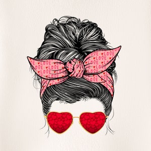 PNG Messy Bun, Mama Leben, Bandana Schleifenkopf, Rote Bandana, Valentin, Valentines Messy Bun, Stirnband, Liebe Messy Bun, Messy Bun 2MB