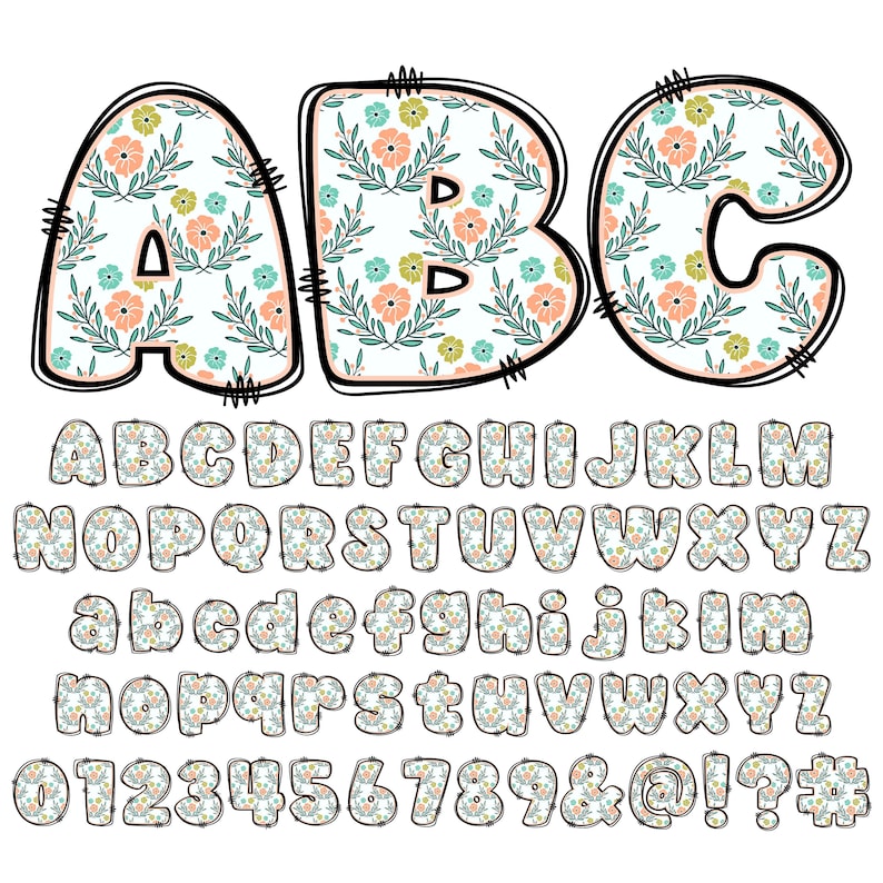 BUNDLE Spring Floral Alphabet PNG Chubby Alpha Doodle Doodle - Etsy