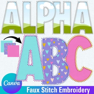 Faux Embroidery Canva Frame Template , Faux Cross Stitch , Doodle Letters, Canva, Applique, Canva Template, Canva Frame, Canva Letters 3CF