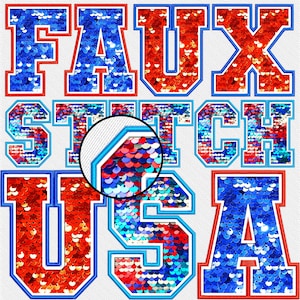 Faux Embroidery Sequin Letters BUNDLE, Faux Sequin Patch, Faux Sequin Letter, Alpha Doodle, Patriotic, Stitched Alpha PNG, Faux Stitch, 38FS