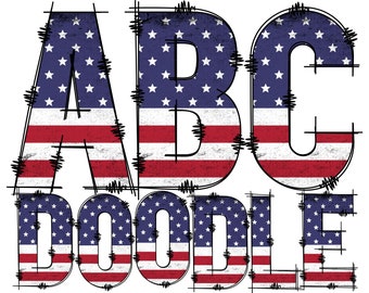 American Flag Letters PNG, 4th of July, Independence Day, Alphabet Clip Art, PNG, Red White Blue Patriotic Sublimation Distressed, 24C