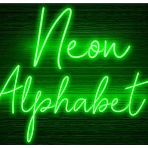 Neon Glow Effect Alphabet PNG Clip Art Letters Script Font Instant Download Files Green Transparent Background, Neon Green 4N
