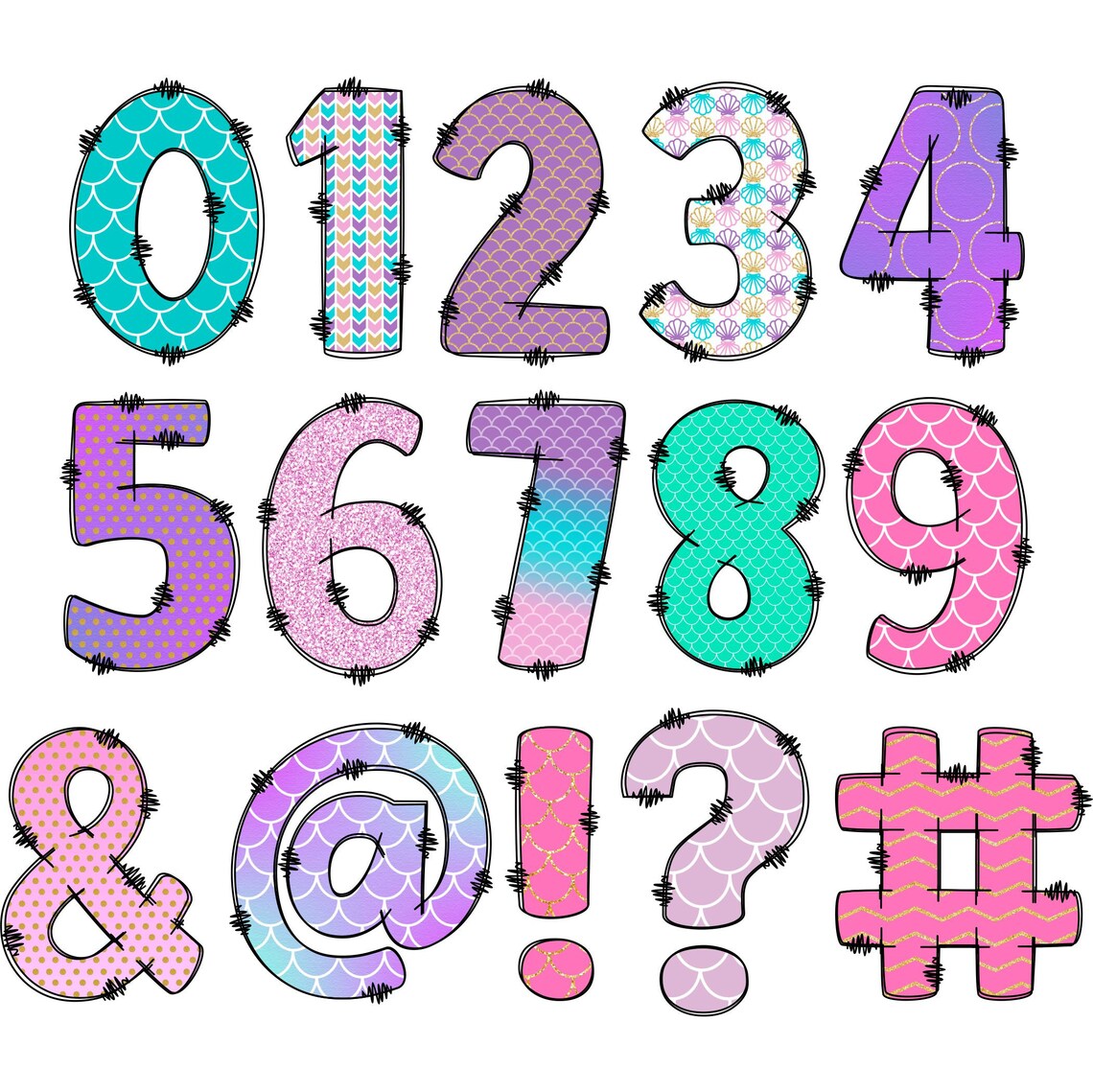 Mermaid Alphabet PNG Doodle Alphabet Clip Art Transparent Etsy