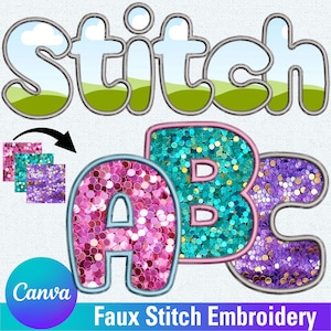 Faux Embroidery Canva Frame Template , Faux Stitch , Doodle Letters, Round Letters, Applique, Canva Template, Canva Frame, Canva Letters 4CF