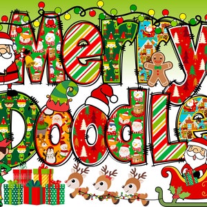 Christmas Alphabet PNG, Christmas Letters, Christmas Doodle, PNG Letters, Christmas Doodle, Santa Claus, Rudolph, Alpha Pack 58AP