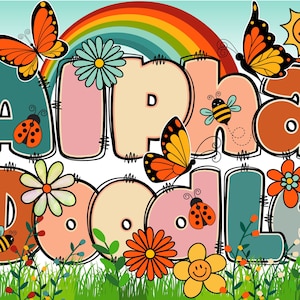 BUNDLE Retro Boho Floral Alphabet PNG, Chubby Alpha Doodle , Retro Doodle, Doodle Letters PNG, Spring Letters, Alpha Doodle 16AB