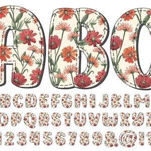 Faux Applique Spring Floral Alphabet PNG, Doodle Alpha, Doodle Flowers, Doodle Letters PNG, Spring Letters, Alpha Doodle, Alphabet 8DX